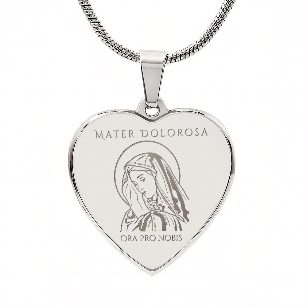 Mater Dolorosa Heart Necklace with Personalized Engraving