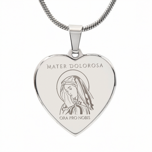 Mater Dolorosa Heart Necklace with Personalized Engraving