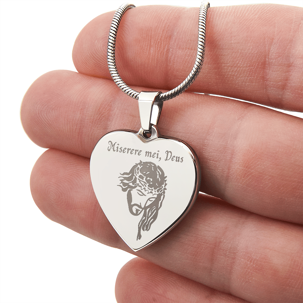 "Miserere mei, Deus" Jesus Heart Necklace with Personalized Engraving