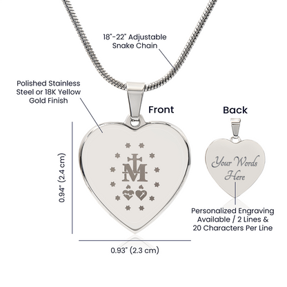 Miraculous Medal Verso Heart Necklace with Personalized Engraving