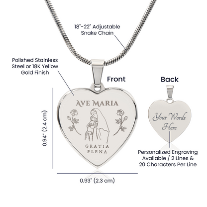 Ave Maria Gratia Plena Heart Necklace with Personalized Engraving