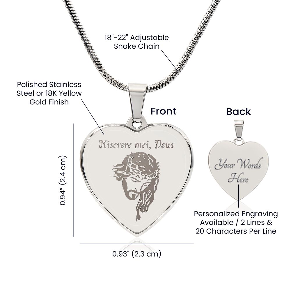 "Miserere mei, Deus" Jesus Heart Necklace with Personalized Engraving