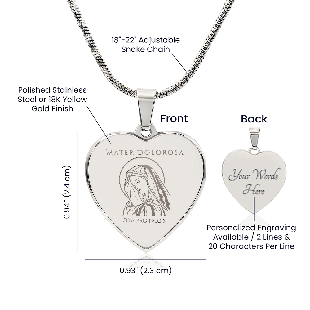 Mater Dolorosa Heart Necklace with Personalized Engraving