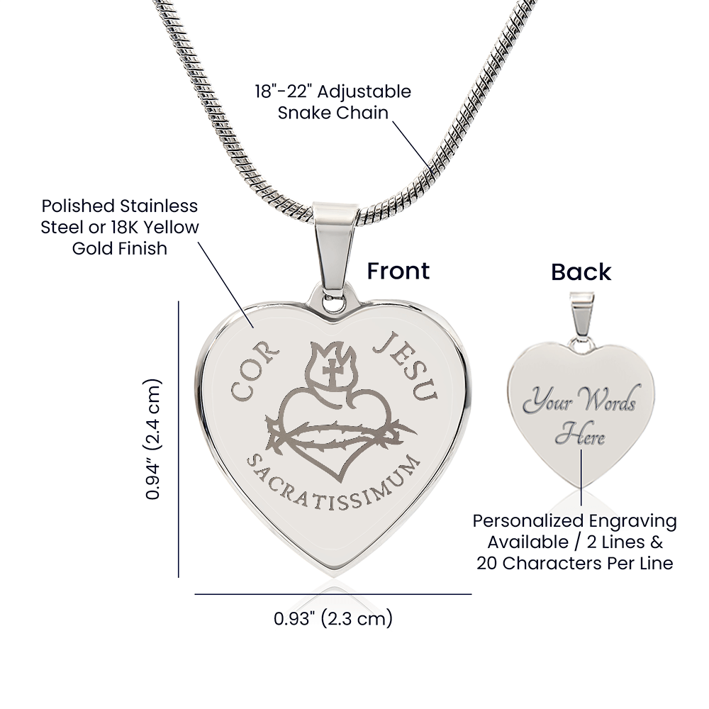 Most Sacred Heart of Jesus Heart Necklace with Personalized Engraving