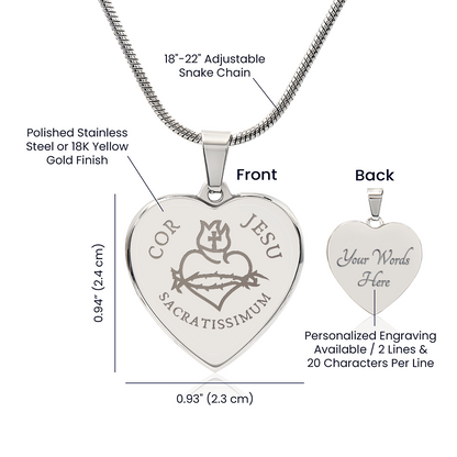 Most Sacred Heart of Jesus Heart Necklace with Personalized Engraving