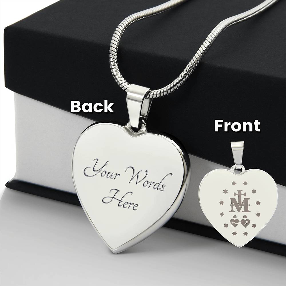 Miraculous Medal Verso Heart Necklace with Personalized Engraving