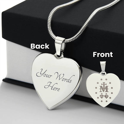 Miraculous Medal Verso Heart Necklace with Personalized Engraving