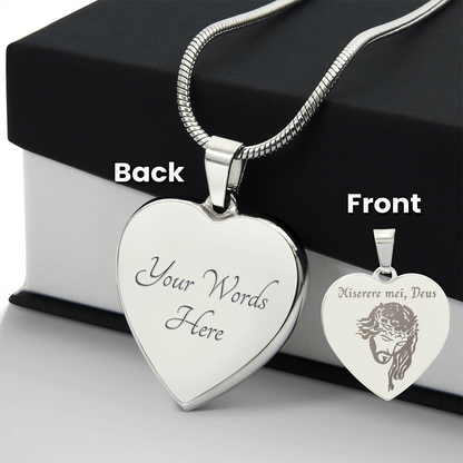 "Miserere mei, Deus" Jesus Heart Necklace with Personalized Engraving