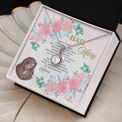 Collier Je vous salue Marie, espérance éternelle, avec carte de prière en anglais
