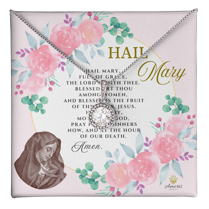 Collier Je vous salue Marie, espérance éternelle, avec carte de prière en anglais