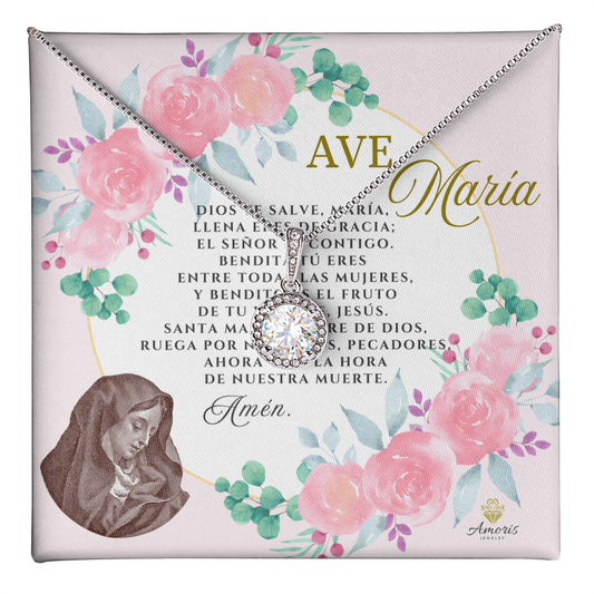 Ave María Necklace with SPANISH Prayer Card