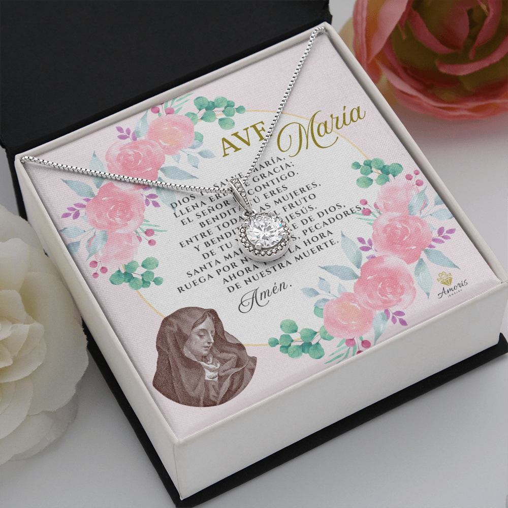 Ave María Necklace with SPANISH Prayer Card