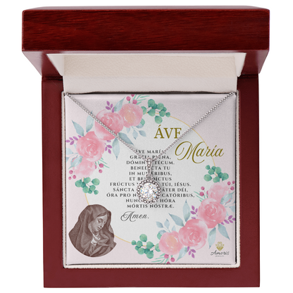 Collar de Ave María Esperanza Eterna con Estampa de Oración en latín (con acentos)