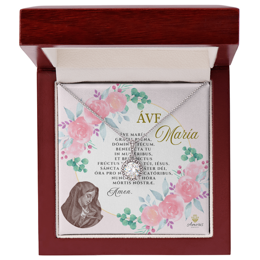 Áve María Eternal Hope Necklace with LATIN Prayer Card (with accents)