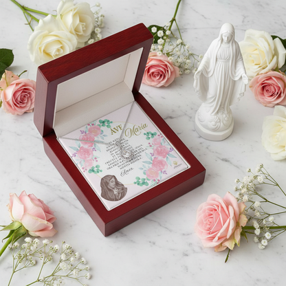 Áve María Necklace with LATIN Prayer Card (with accents)