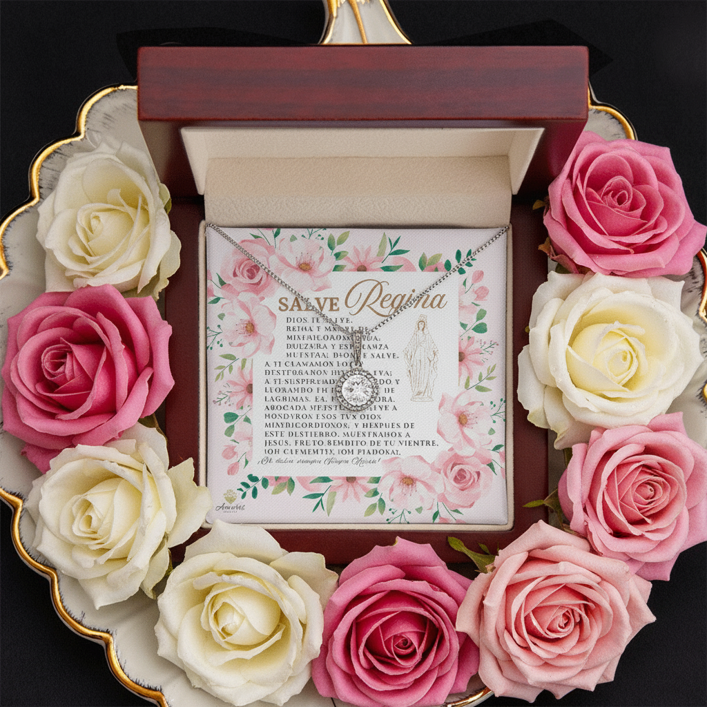 Collar Salve Regina Esperanza Eterna con Tarjeta de Oración en ESPAÑOL