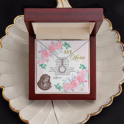 Collar Ave María Esperanza Eterna con Tarjeta de Oración en latín
