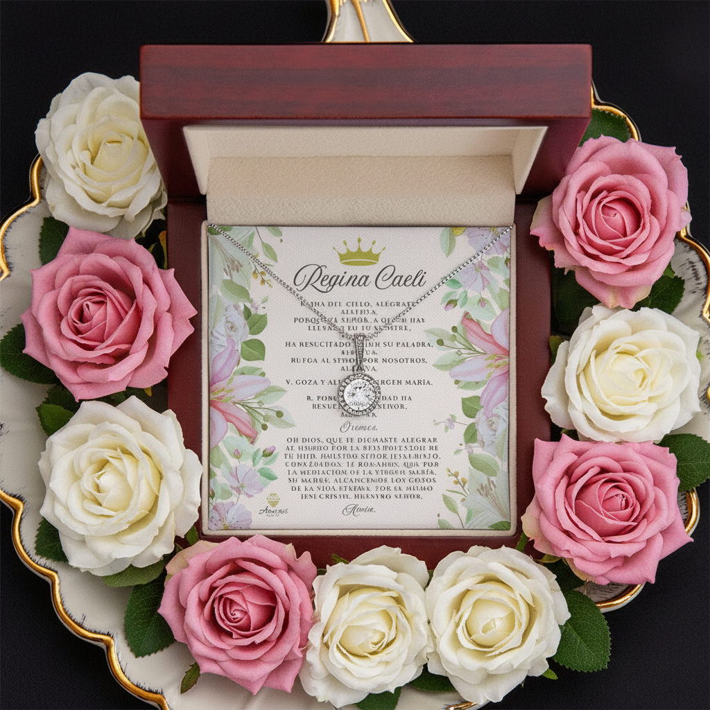 Regina Caeli Necklace with SPANISH Prayer Card