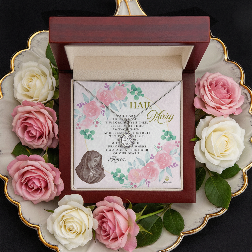 Hail Mary Necklace with ENGLISH Prayer Card