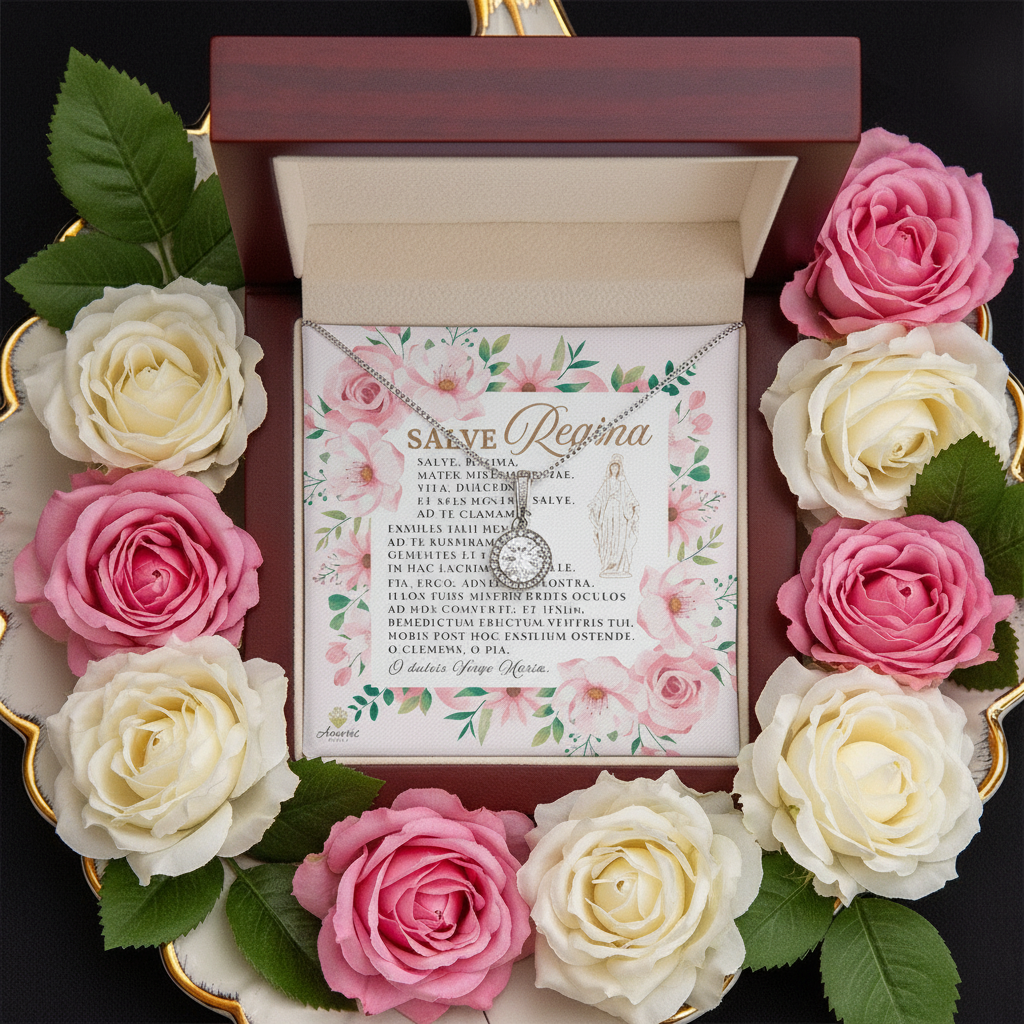 Collar Salve Regina Esperanza Eterna con tarjeta de oración en latín