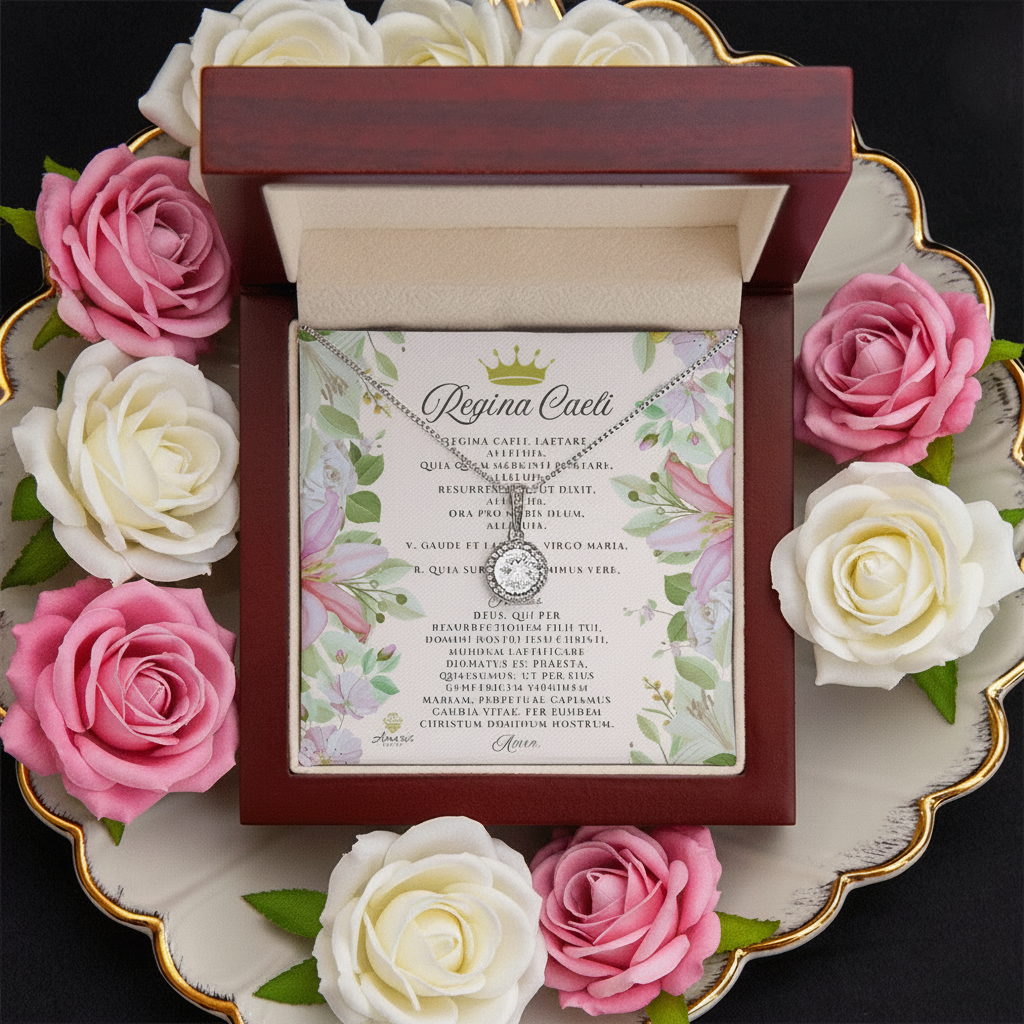 Collier Regina Caeli Eternal Hope avec carte de prière latine