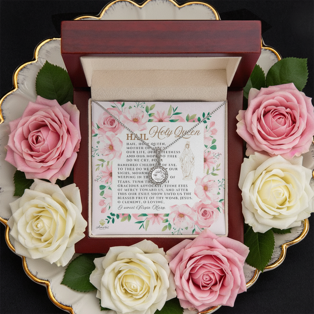 Hail Holy Queen Necklace with ENGLISH Prayer Card