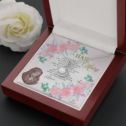 Collier Je vous salue Marie, espérance éternelle, avec carte de prière en anglais
