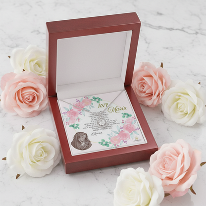 Áve María Necklace with LATIN Prayer Card (with accents)