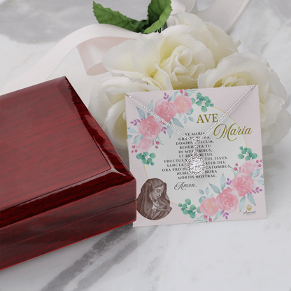 Collar Ave María Esperanza Eterna con Tarjeta de Oración en latín