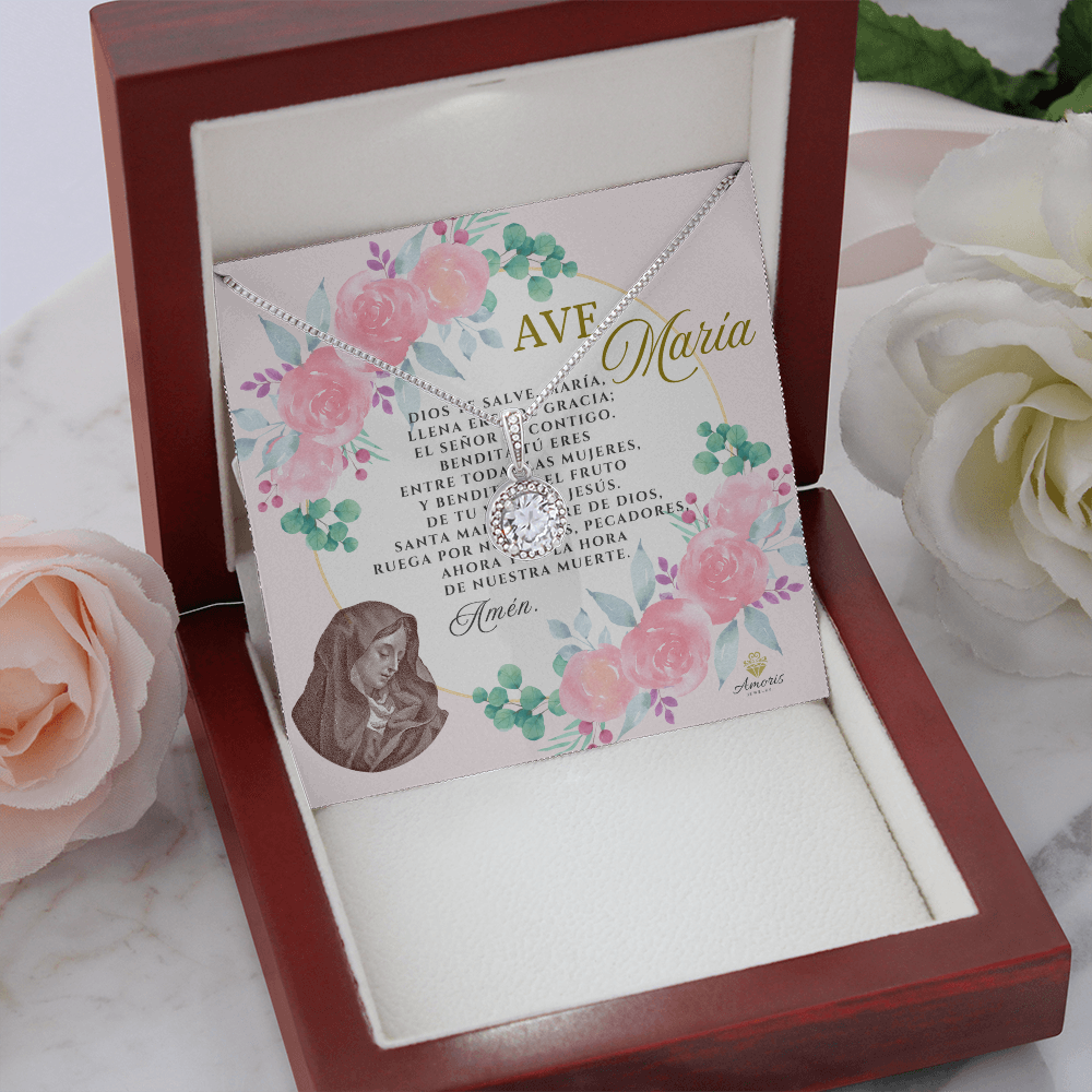 Ave María Necklace with SPANISH Prayer Card