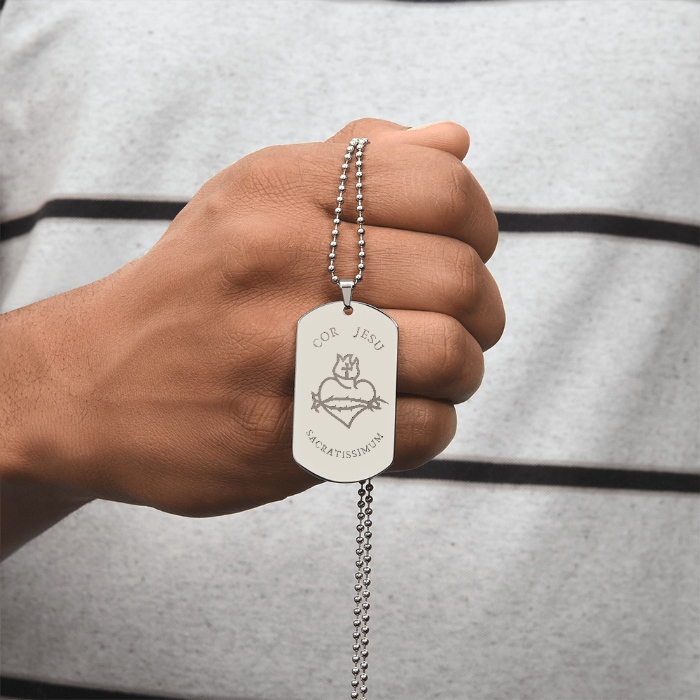 Most Sacred Heart of Jesus Tag Necklace with Personalized Engraving