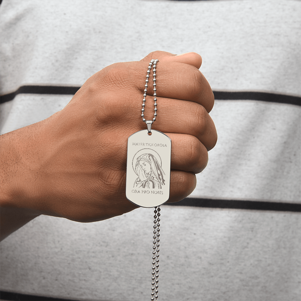 Mater Dolorosa Tag Necklace with Personalized Engraving