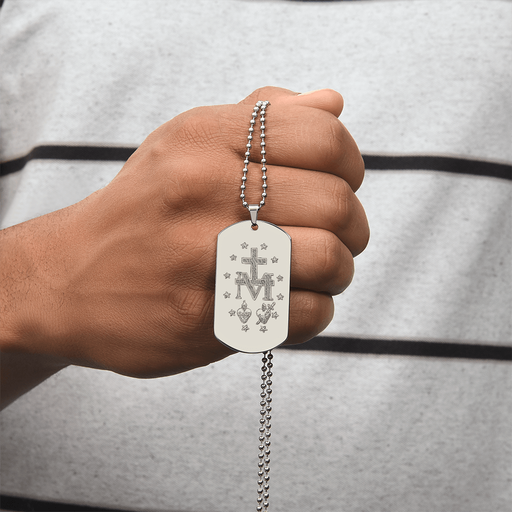Miraculous Medal Artistic Verso Tag Necklace with Personalized Engraving