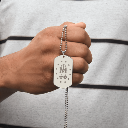 Miraculous Medal Verso Tag Necklace with Personalized Engraving