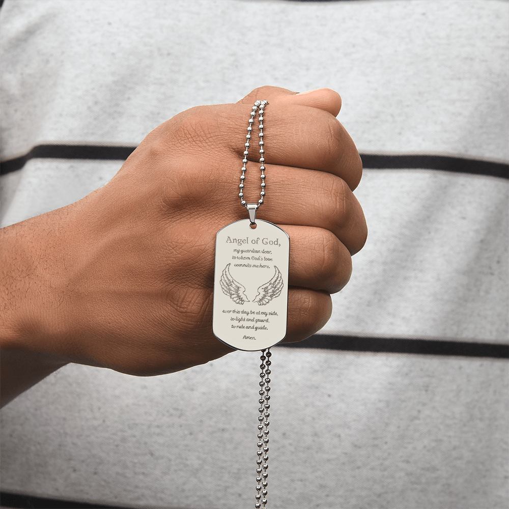Guardian Angel Prayer Tag Necklace with Personalized Engraving