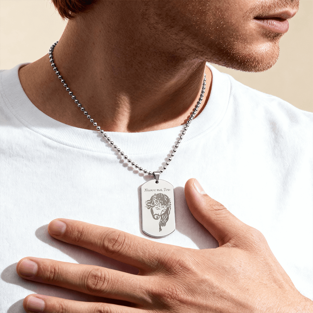 "Miserere mei, Deus" Tag Necklace with Personalized Engraving