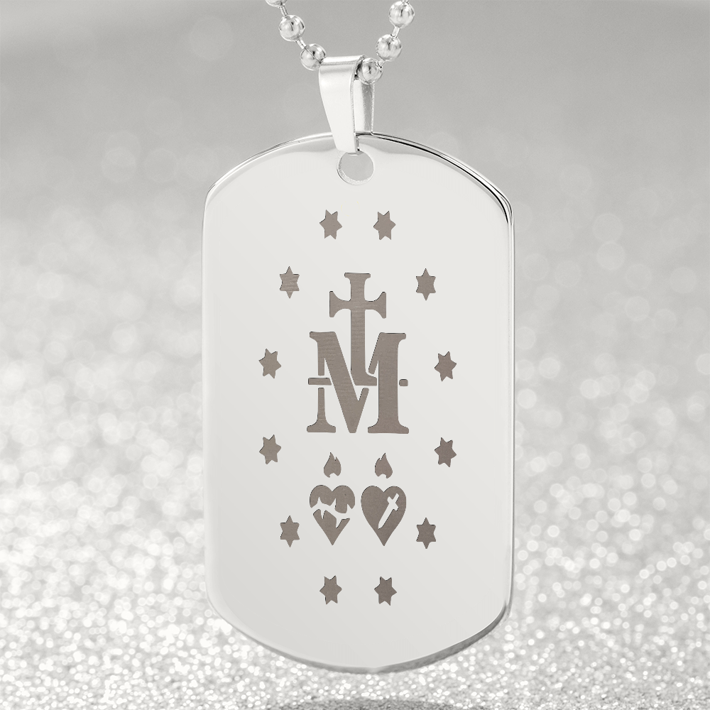 Miraculous Medal Verso Tag Necklace with Personalized Engraving