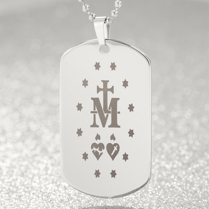 Miraculous Medal Verso Tag Necklace with Personalized Engraving