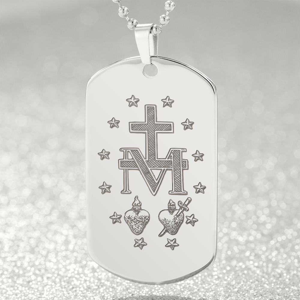 Miraculous Medal Artistic Verso Tag Necklace with Personalized Engraving