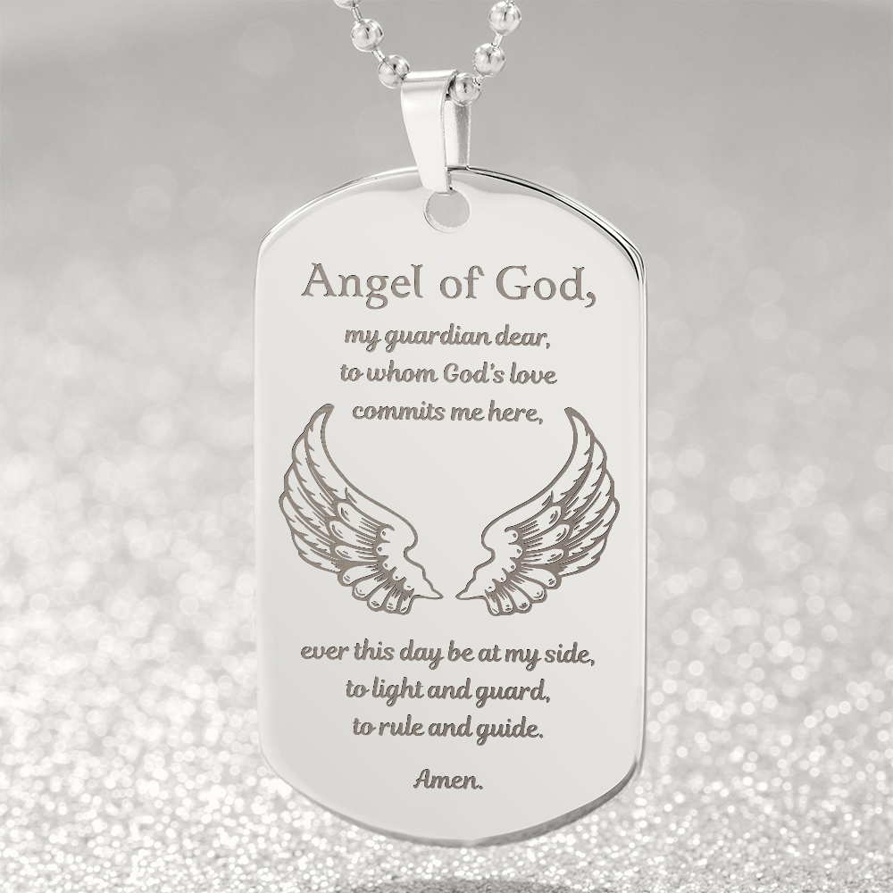 Guardian Angel Prayer Tag Necklace with Personalized Engraving