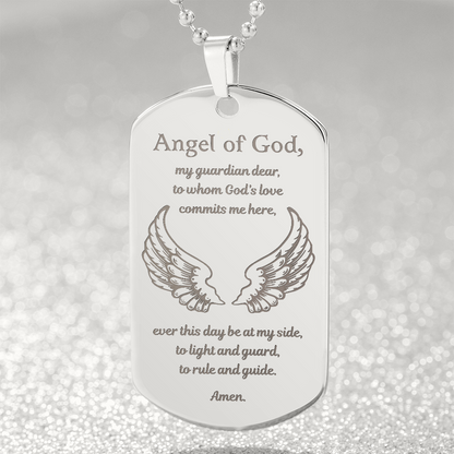 Guardian Angel Prayer Tag Necklace with Personalized Engraving