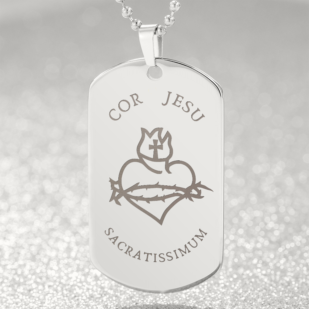 Most Sacred Heart of Jesus Tag Necklace with Personalized Engraving