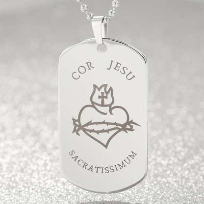 Most Sacred Heart of Jesus Tag Necklace with Personalized Engraving