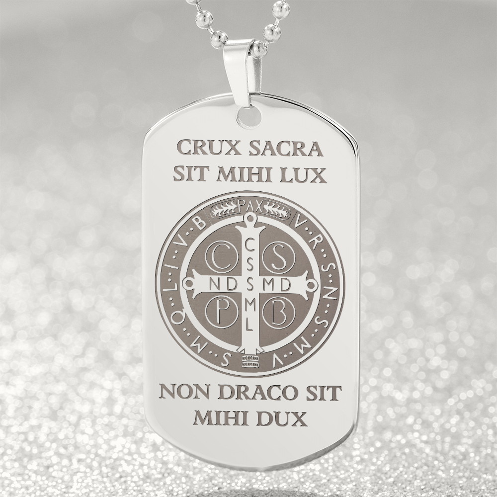 Saint Benedict Medal Tag Necklace with Personalized Engraving