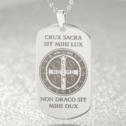 Saint Benedict Medal Tag Necklace with Personalized Engraving
