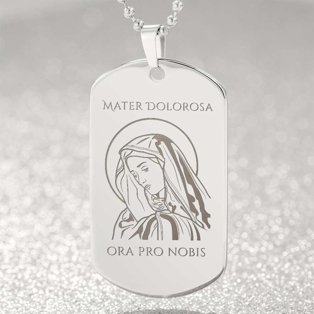Mater Dolorosa Tag Necklace with Personalized Engraving