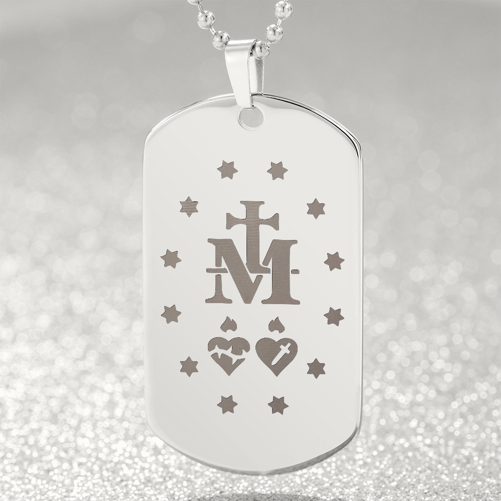 Miraculous Medal Verso Tag Necklace with Personalized Engraving