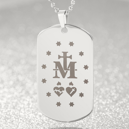 Miraculous Medal Verso Tag Necklace with Personalized Engraving
