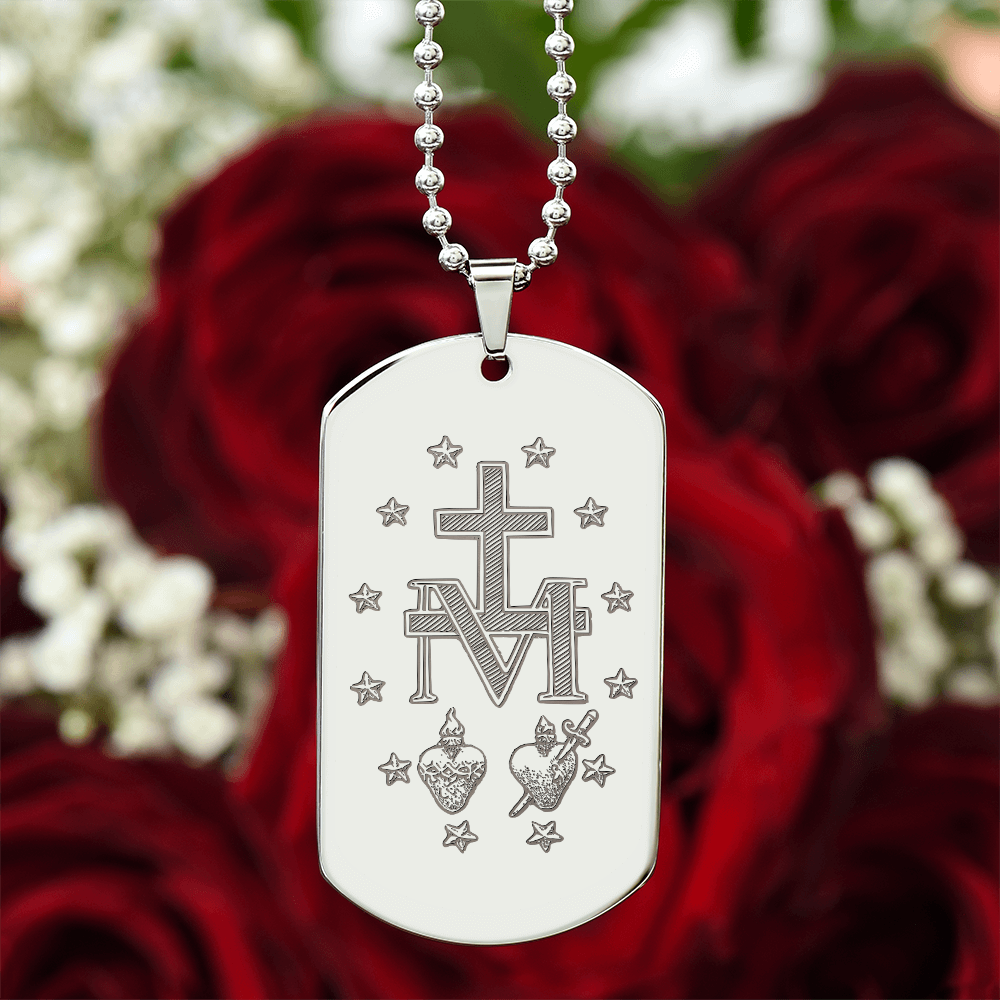 Miraculous Medal Artistic Verso Tag Necklace with Personalized Engraving