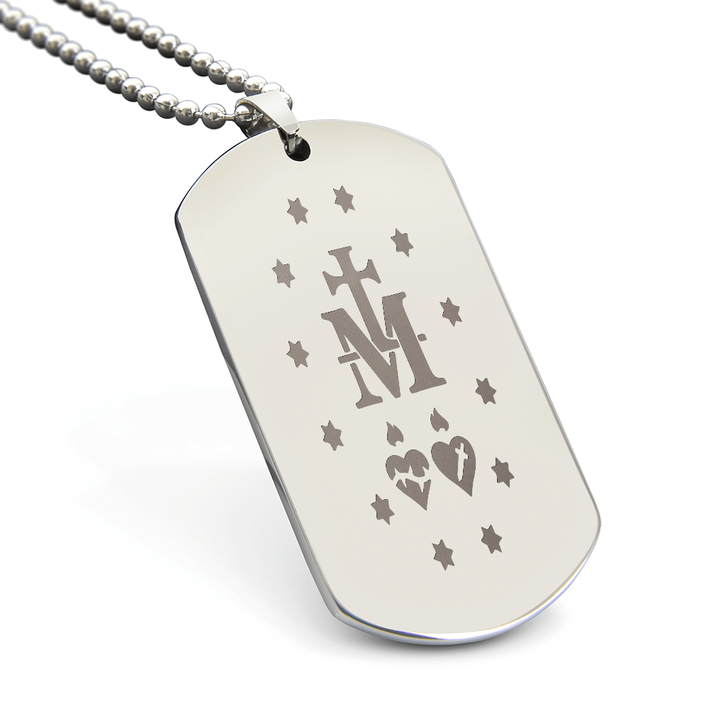 Miraculous Medal Verso Tag Necklace with Personalized Engraving